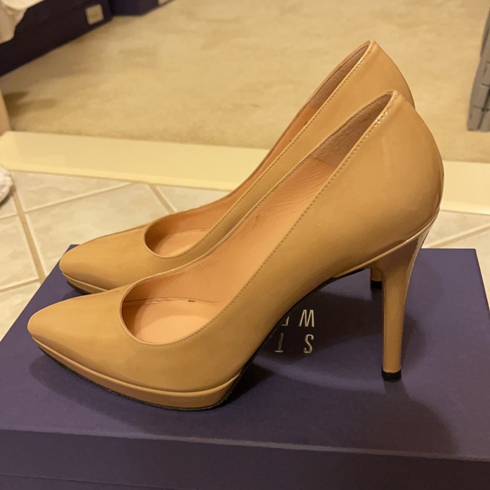 Stuart Weitzman Nude Platform Pointed Toe Heels - image 3